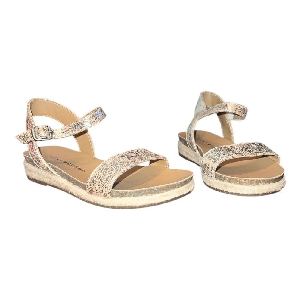 Lucky Brand Girls Gaelia Espadrille Sandals Metallic Gold Leather 13M New